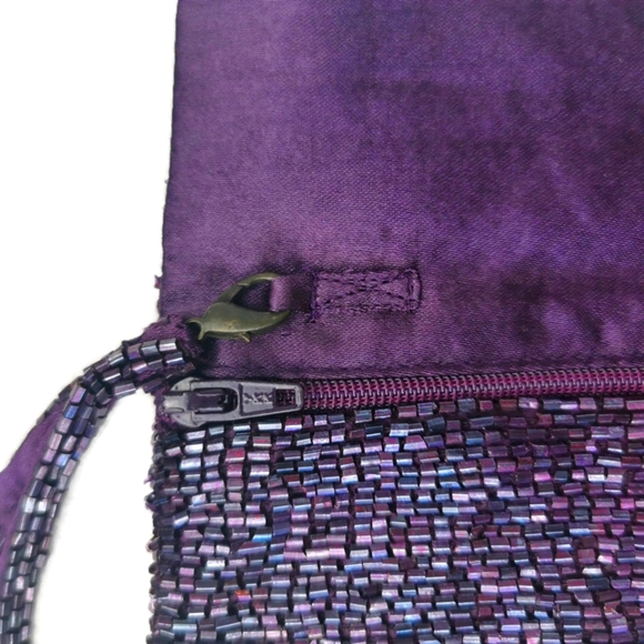 Mexx Dark Purple Beaded Evening Wristlet Purse - Picture 3 of 4